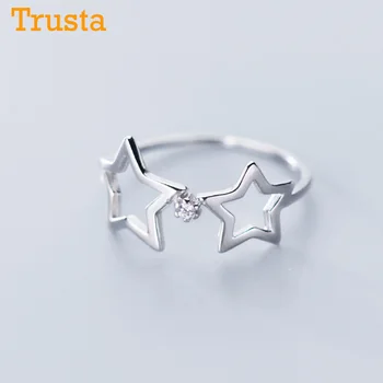 

Trustdavis Authentic 925 Sterling Silver Sweet Hollow Double Star CZ Finger Ring For Women Wedding S925 Ring Jewelry Gift DA1067