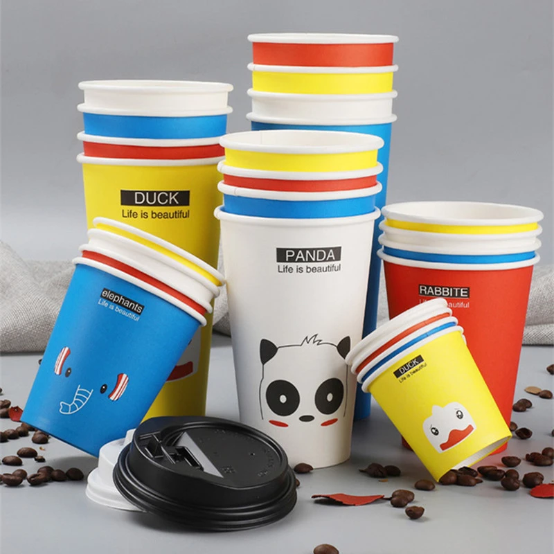 Vasos desechables de papel grueso con estampado de dibujos animados, para  café, bebidas calientes, leche, té, embalaje con tapa, 50 Uds.|Vasos  desechables| - AliExpress