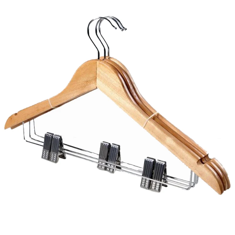 

HOT-10x Natural Wooden 45cm Wooden Clothes Coat Garment Hangers with Trouser Skirt Clips