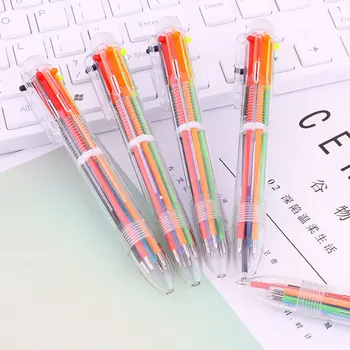 

20 pcs creative practical 6 in 1 multi-colored ballpoint pen push type pen stationery canetas material escolar shool supplies