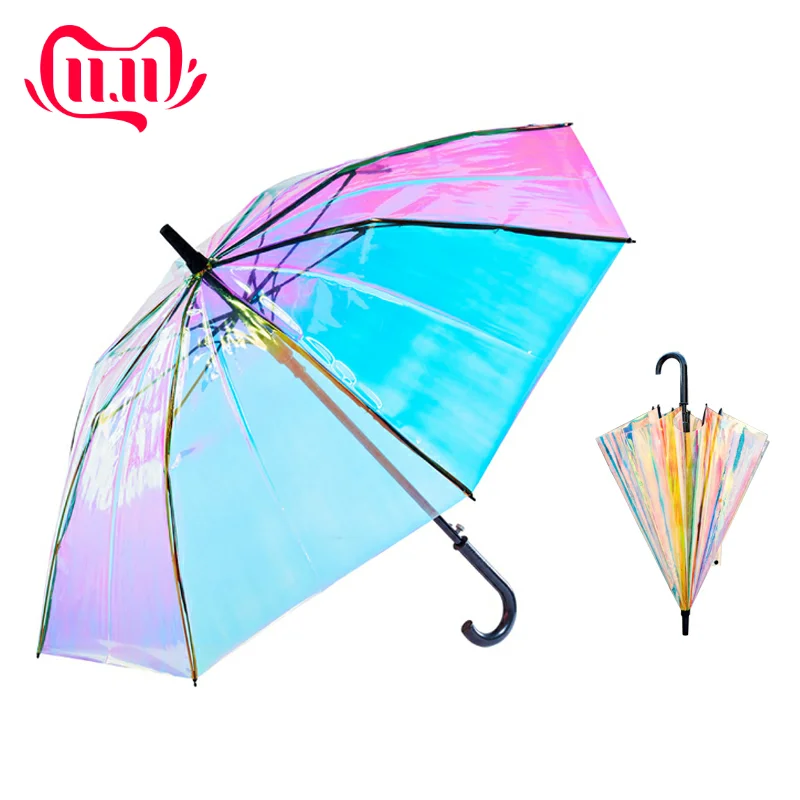 

Laser Transparent Umbrella For Women Long Handle Windproof Umbrellas Creative Magic Color Rainbow Clear Gift Umbrella For Friend