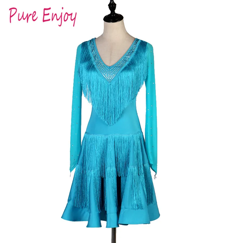 Lady Performance Dress Женщины Латинской Танцевальная Одежда Латинские Танцевальные Платья Девушки Камни Кисточкой Латинские Танцевальные Платья
