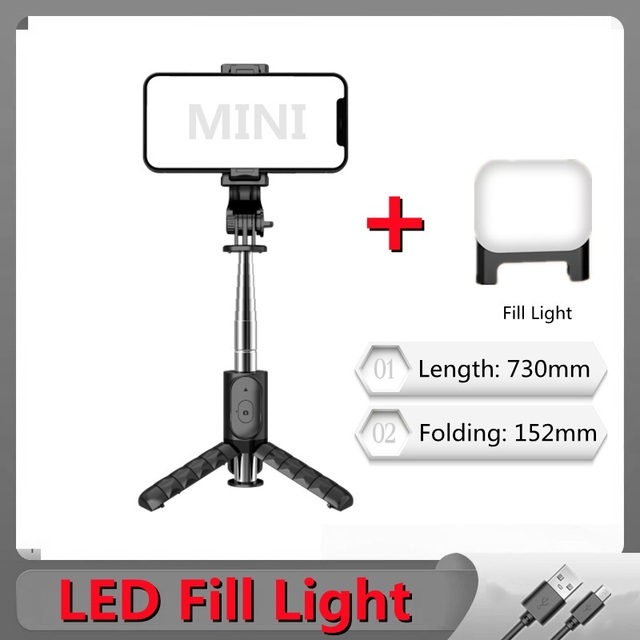 New Mini Wireless bluetooth selfie stick foldable tripod with fill light shutter remote control For Iphone Xiaomi