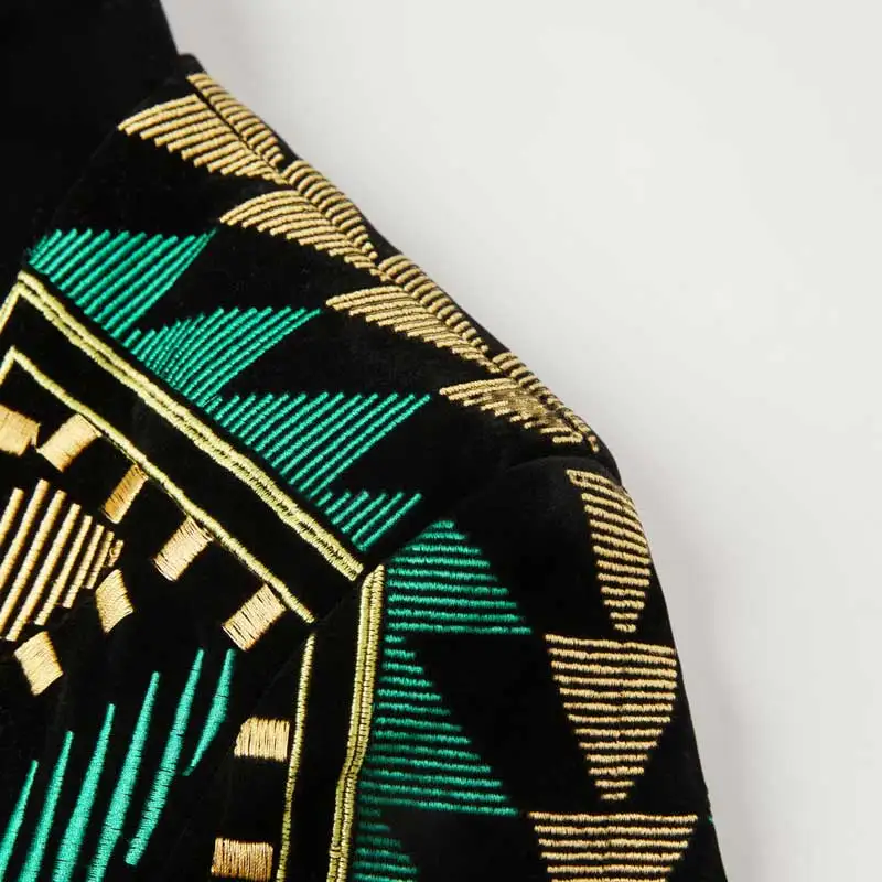 Luxury African Embroidery Cardigan Blazer Jacket Men Shawl Lapel Slim Fit Striped Suit Jacktes for Party Prom Wedding