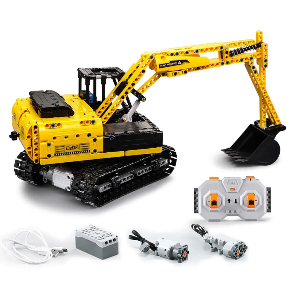 CADA RC Bulldozer Excavator Car Technic Model Building Blocks Boys Birthday Gifts Kids Remote Control Car Toys For Children