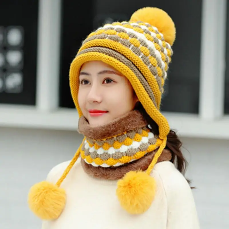 Горячая шапка женская зимняя вязаная Помпоны с ананасовым узором зимние шапки