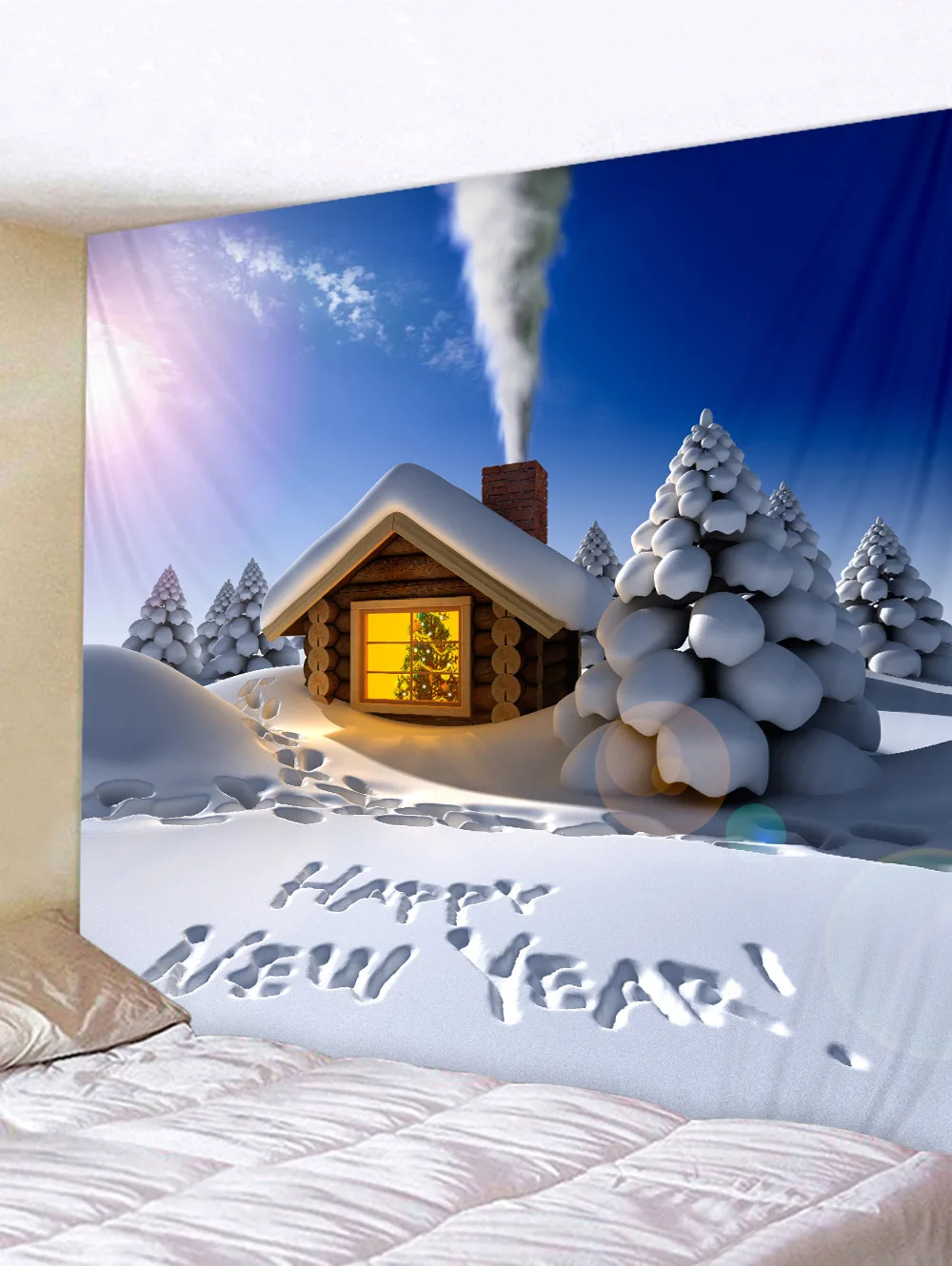 3D гобелен на стену с изображением рождественской елки, снежной стены, новогодние вечерние украшения на стену, скатерть на стену - Цвет: C