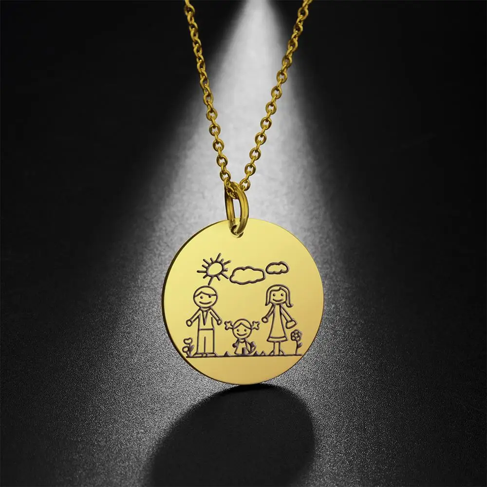 My Shape Love Family Hand in Hand Necklace Father Mother Son and Daughter Sun Cloud Balloon Windmill Stainless Steel Chain Gift