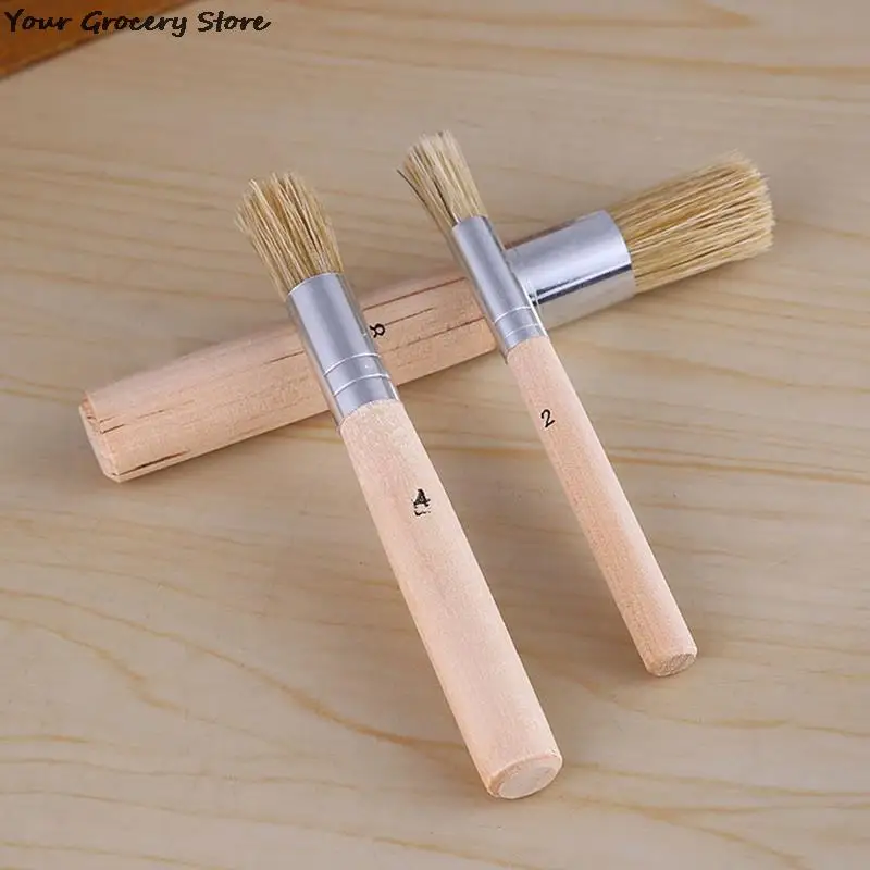 3pcs/Set Wooden Stencil Brush Chalk Paint Natural Pure Hog Bristle Brush Round Acrylic Oil Painting Detail Brushes