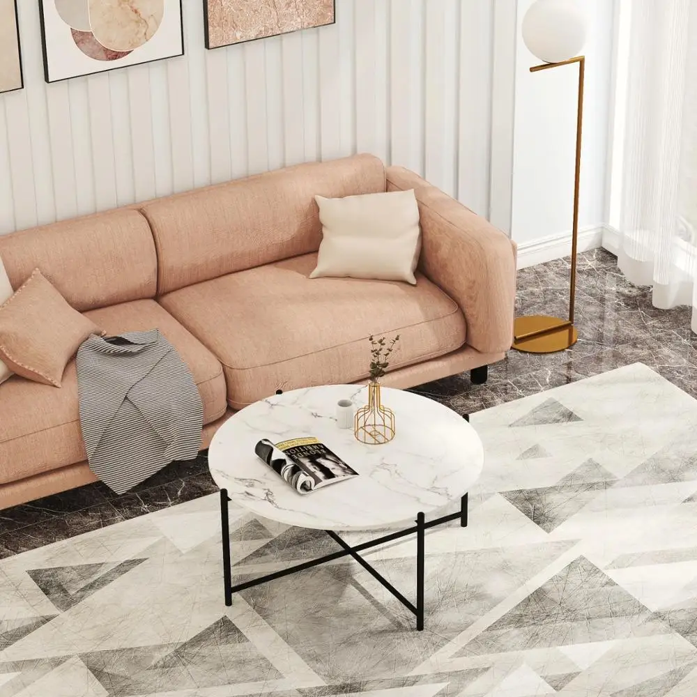 

Home Living Room Round Table Modern Nesting Coffee Table Black Color Frame With Marble Top-32