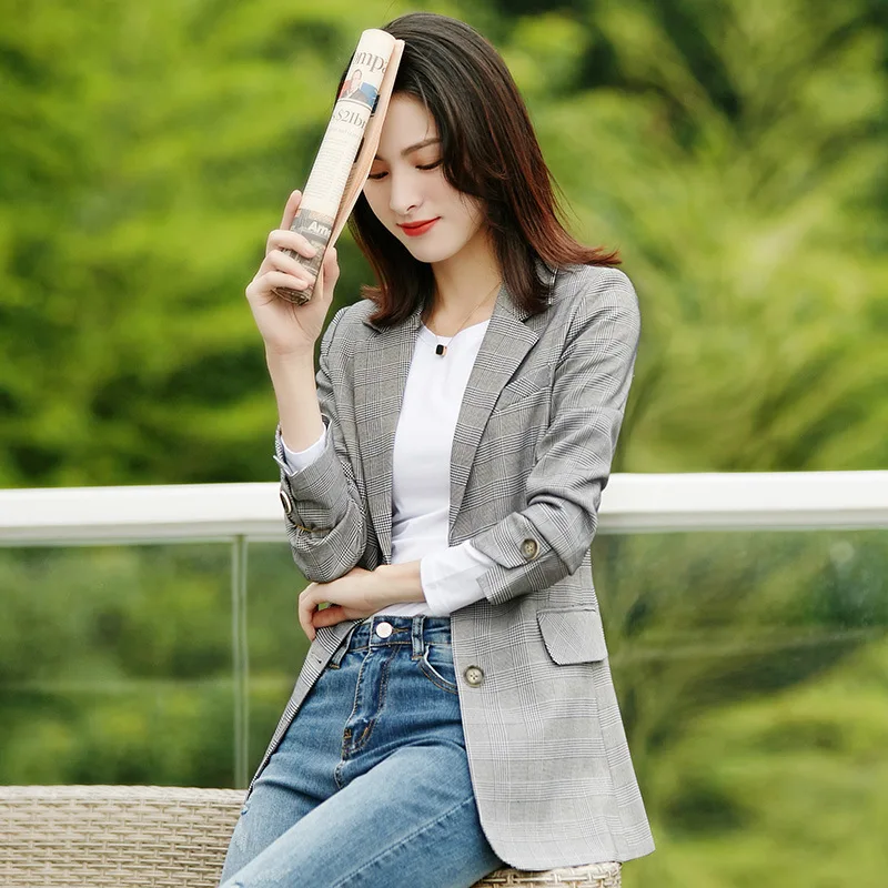 Костюмы для маленьких пальто Для женщин ; сезон весна-осень; Стиль Slim Fit универсальные в английскую клетку CHIC Онлайн пиджак знаменитости 9901