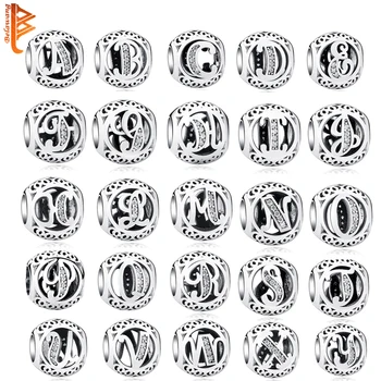 

BELAWANG Vintage Letter A-Z Beads Fit Original Pandora Charms Bracelet 925 Sterling Silver Alphabet Beads DIY Jewelry Making
