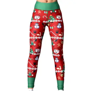 

Trendy High Waist Skinny Long Pants Stretchy Workout Christmas Women Snowman Santa Claus Stripe Print Leggings Stretch Pants