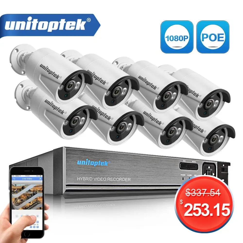  8CH True 48V POE NVR Kit CCTV System With 8Pcs 2.0MP POE IP Camera Outdoor IR Night Vision Surveill