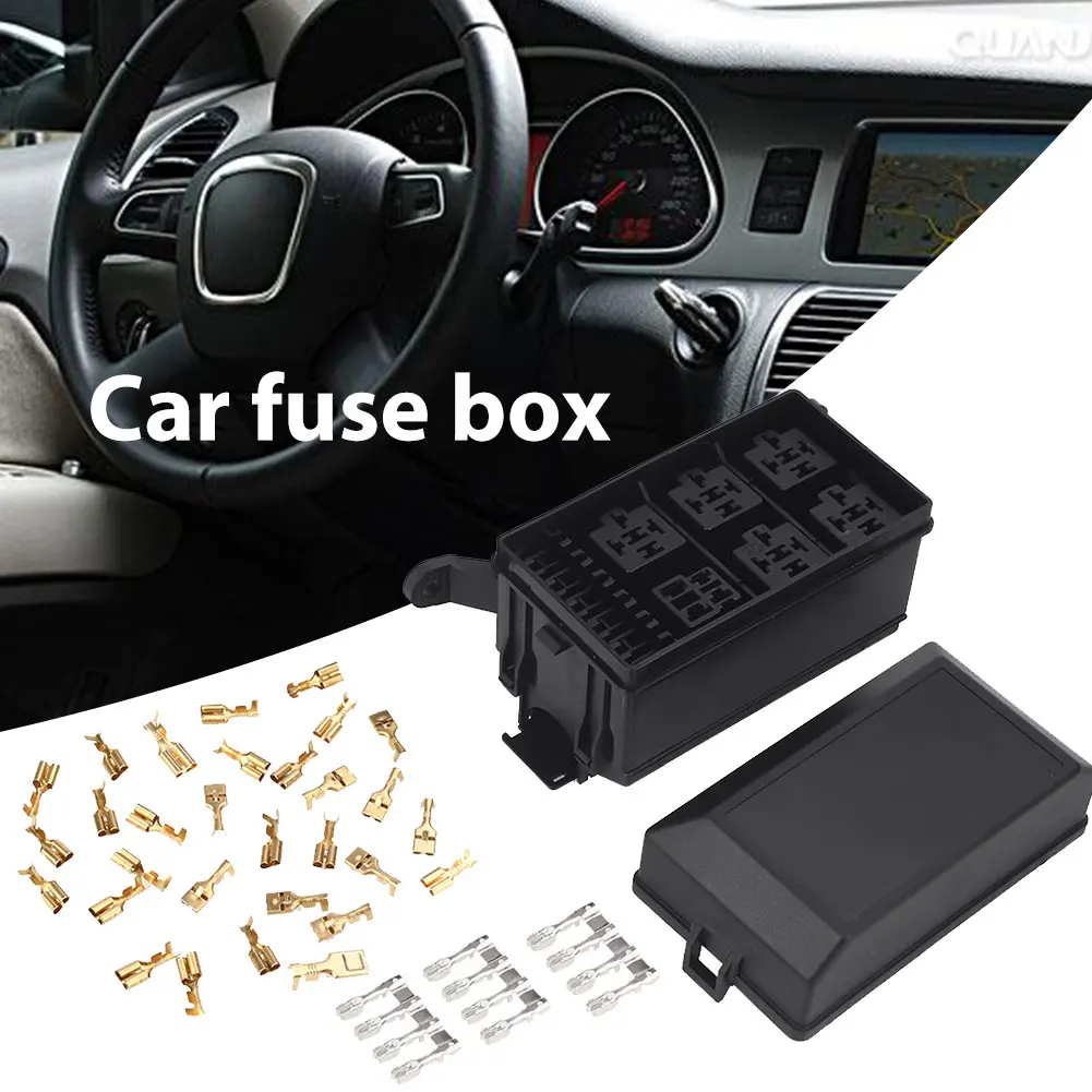 6 Relay Block Holder Car Fuse Box Premium Fuse Box Holder for Nacelle Insurance Spare with 33 Pins DC 12V 20A Universal