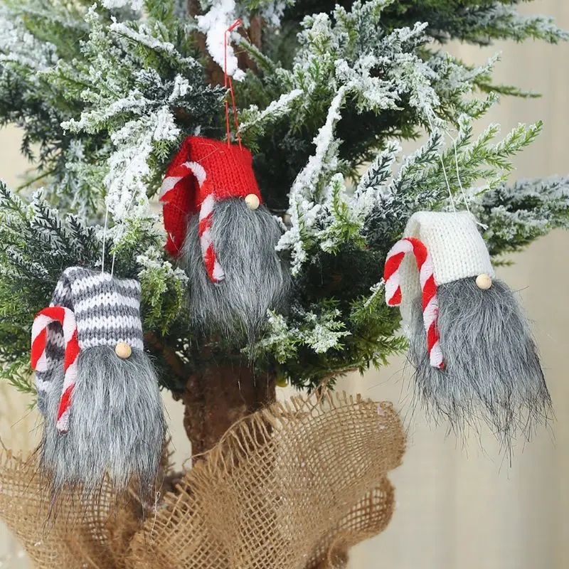 

3pcs/set Christmas Handmade Crutch Swedish Gnome Doll Ornaments Holiday Home Party Decor Kids Xmas Gift