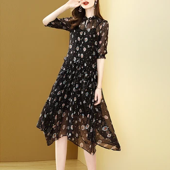 

Gedivoen Fashion Designer Summer Dress Women Short Sleeve Floral Print Patchwork Ruffles Asymmetrical Dress Elegant Midi Dresses