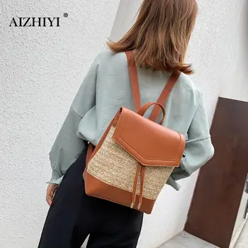

Women Backpack Summer Fashion PU Handbag Drawstring Rattan Small Bag School Bags For Teenage Girls Backpack Women Dropshipping