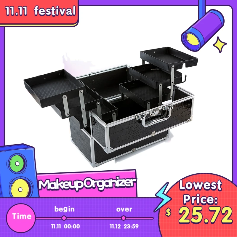 

Large Cosmetic Organizer Box Cute Cosmetic Makeup Organizer Make Up Case for Make Up Tools Lockable Black Containing Storage Box