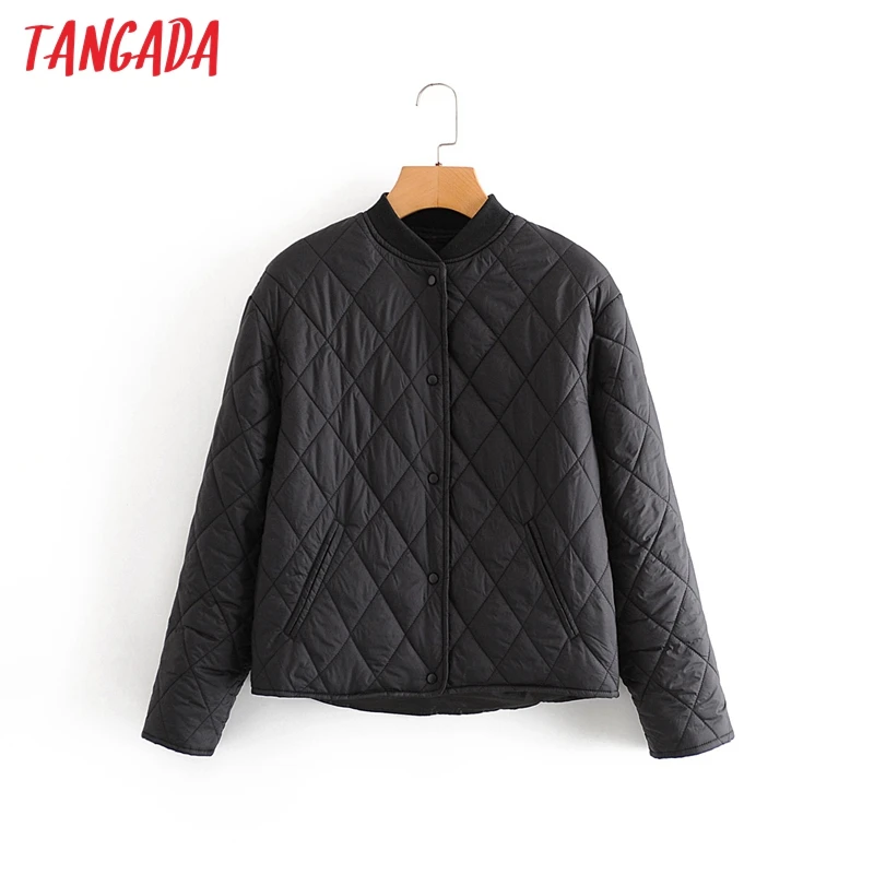 Tangada 2020 Autumn Women Solid Oversize Thin Parkas Cotton Jacket Long Sleeve Female Black Padded Overcoat QN1