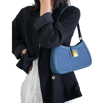 

Luxury Design Solid Color Pu Bag Female Soft High Quality Baguette Fashion Female Shoulder Bag Luxury Short Shoulder Bag