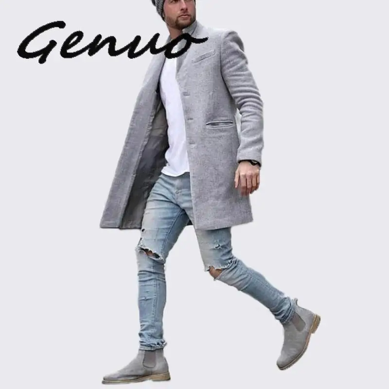 

Genuo 2019 New Arrived Long Style Men Blend Wool Jacket Men Coat Streetwear Stylish Hip Hop Men Jacket Windbreaker Overcoat