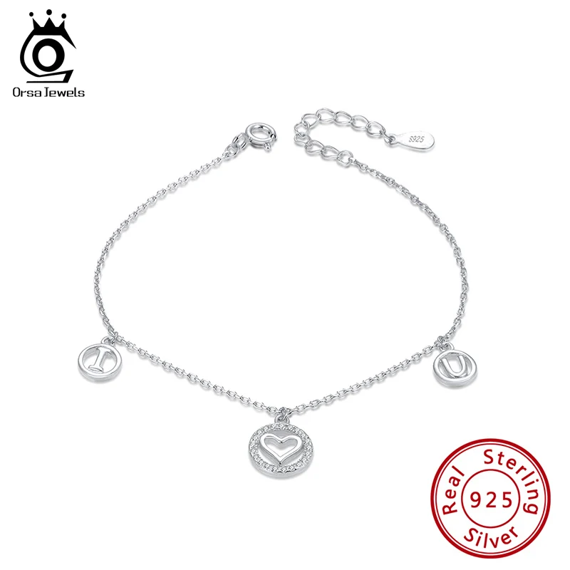 ORSA JEWELS изысканные 925 удлиняющие женские браслеты буквы и сердца подлинное серебро высшей пробы роскошные женские повседневные ювелирные изделия SB52