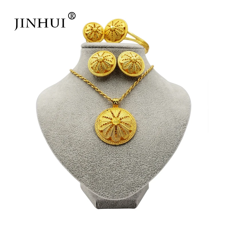 JINHUI, новинка, эфиопские Ювелирные наборы, браслет, ожерелье, серьги, кольцо, золотые подарки для женщин, африканские, эритрейские ювелирные изделия, свадебные подарки