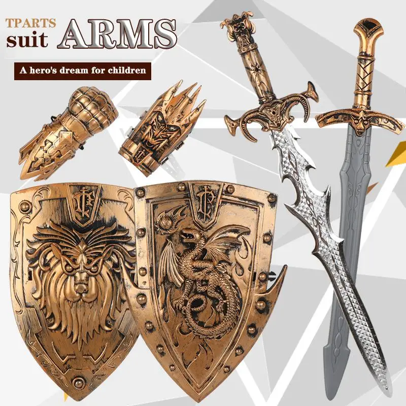 Children's Weapon Bronze War Gear Set Toy Knife Shield Wrist 3 Pieces/Set Combination Simulation Battle RPG Props | Игрушки и хобби
