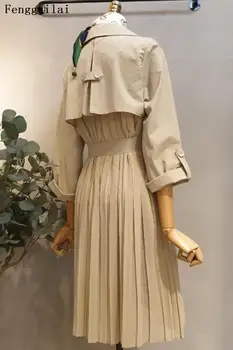 

Women's Double-Breasted Cotton Trench Coat With Belt Classical Lapel Collar Loose Long Windbreaker Female Spring Chic Outerwear