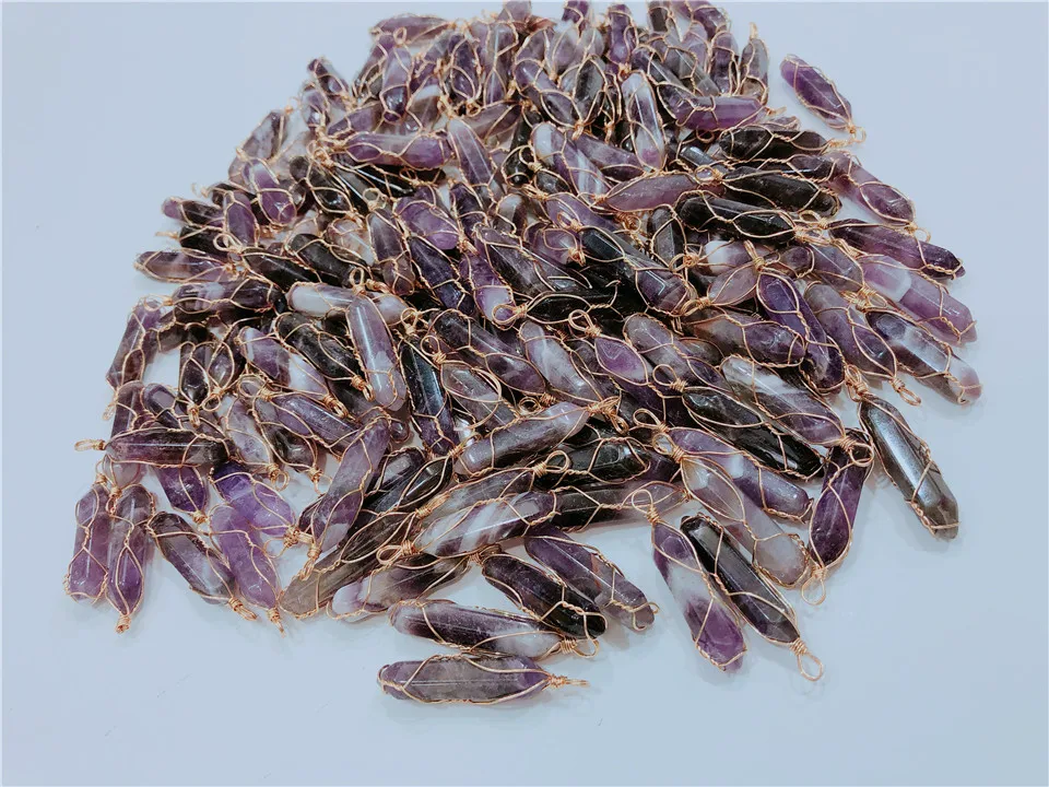 Natural Crystal Hexagonal Column Amethyst Pendants Charms For Diy Earrings Necklace Jewelry Making