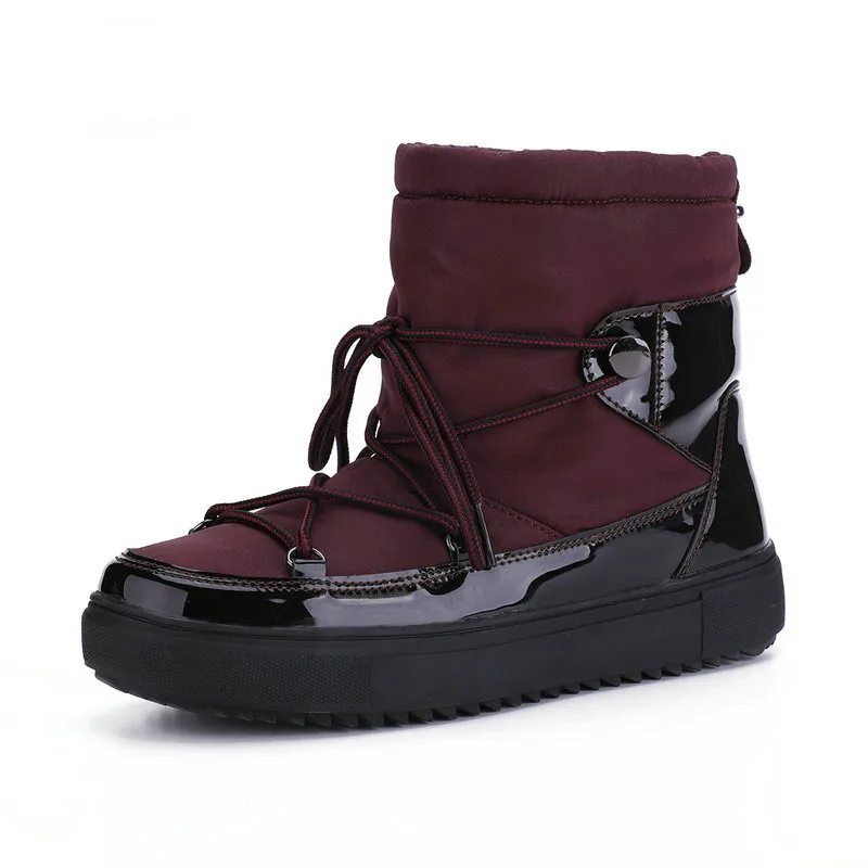 New Leather Woman Snow Boots Natural Fur Snow Boots Warm Wool Women's Lace-Up Round Toe Flat with Winter Boots Botas Mujer