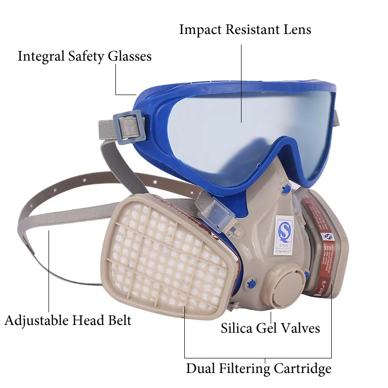 Work Safety Full Face Gas Respirator Safety Goggles Dual Filter Box Chemical Gas Dust For Painting Welding Spraying Protection