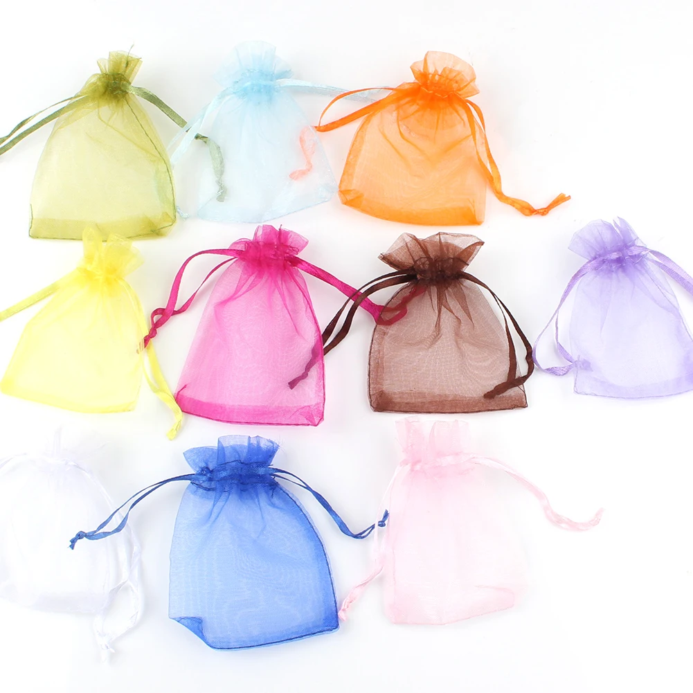 50 sztuk/partia Organza torby na prezenty świąteczne sznurek biżuteria pakowanie wesele cukierki torby na prezenty 5x7cm 7x9cm 9x12cm 10x15cm