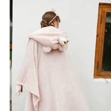 Для женщин на зиму, теплые, фланелевые плащ-Мантия корона с капюшоном милое розовое ухо утепленные толстовки с длинными рукавами халат ночной халат, одежда для сна