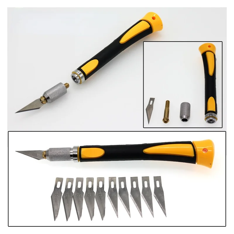 Nonslip Metal Scalpel + 11 Pcs Sk5 Blades Wood Carving Knives Fruit