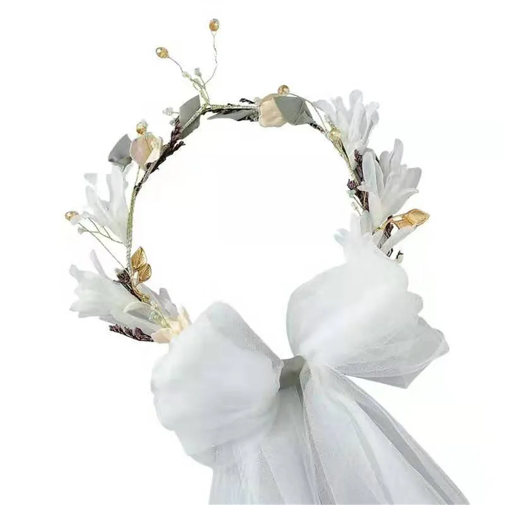 

Wedding White Elegant Handmade Bridal Flower Headwear Wedding Hair Wreath Girls Flower Headband Hair Accessories