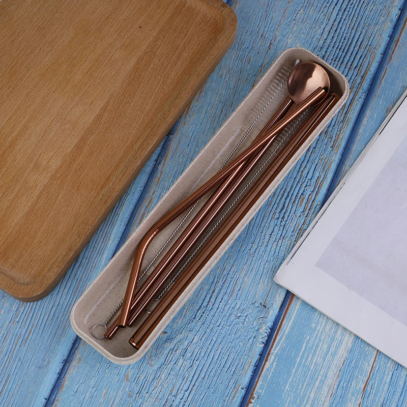 RG 4 шт./компл. модные Нержавеющая сталь Металл питьевой соломы Многоразовые трубочки+ 2 Чистящая щетка комплект - Цвет: RG