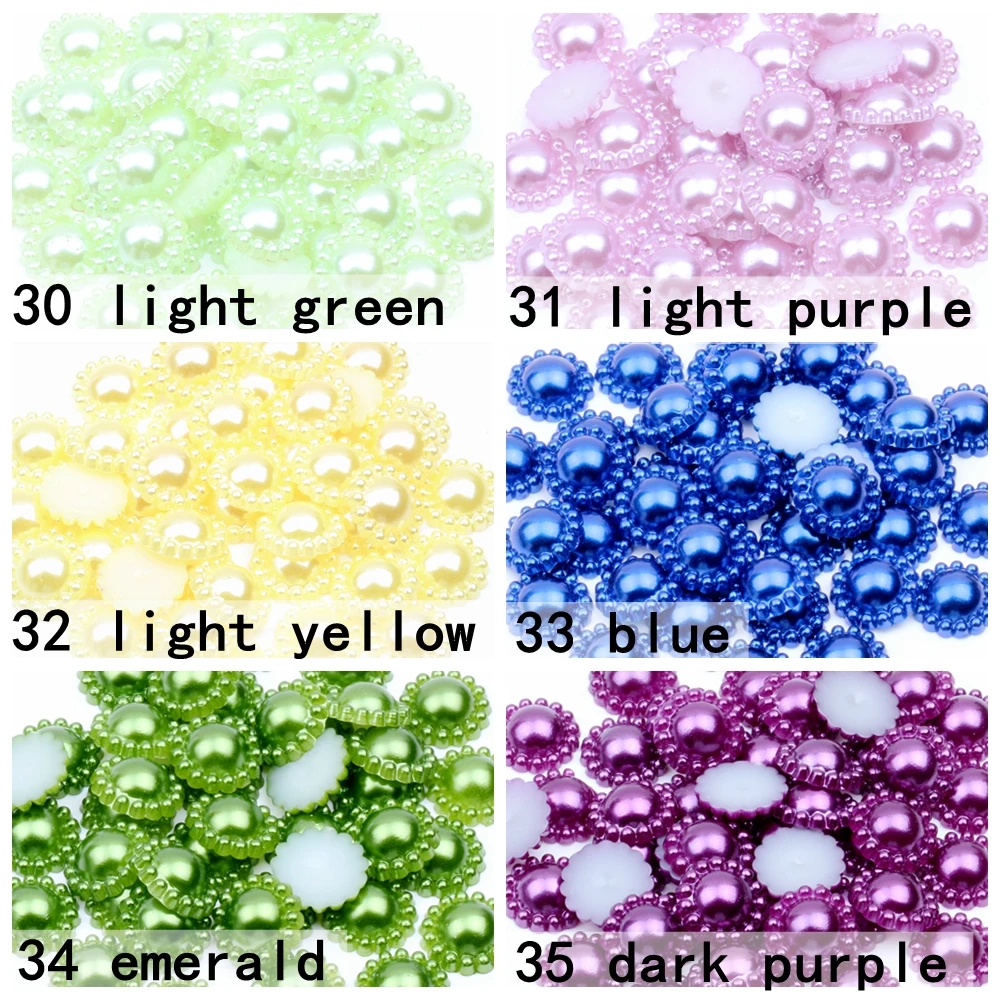 Half Round Flower 12mm Many Colors 1000pcs/bag ABS Resin Imitation Pearls Flatback Beads for Scrapbook Decoration