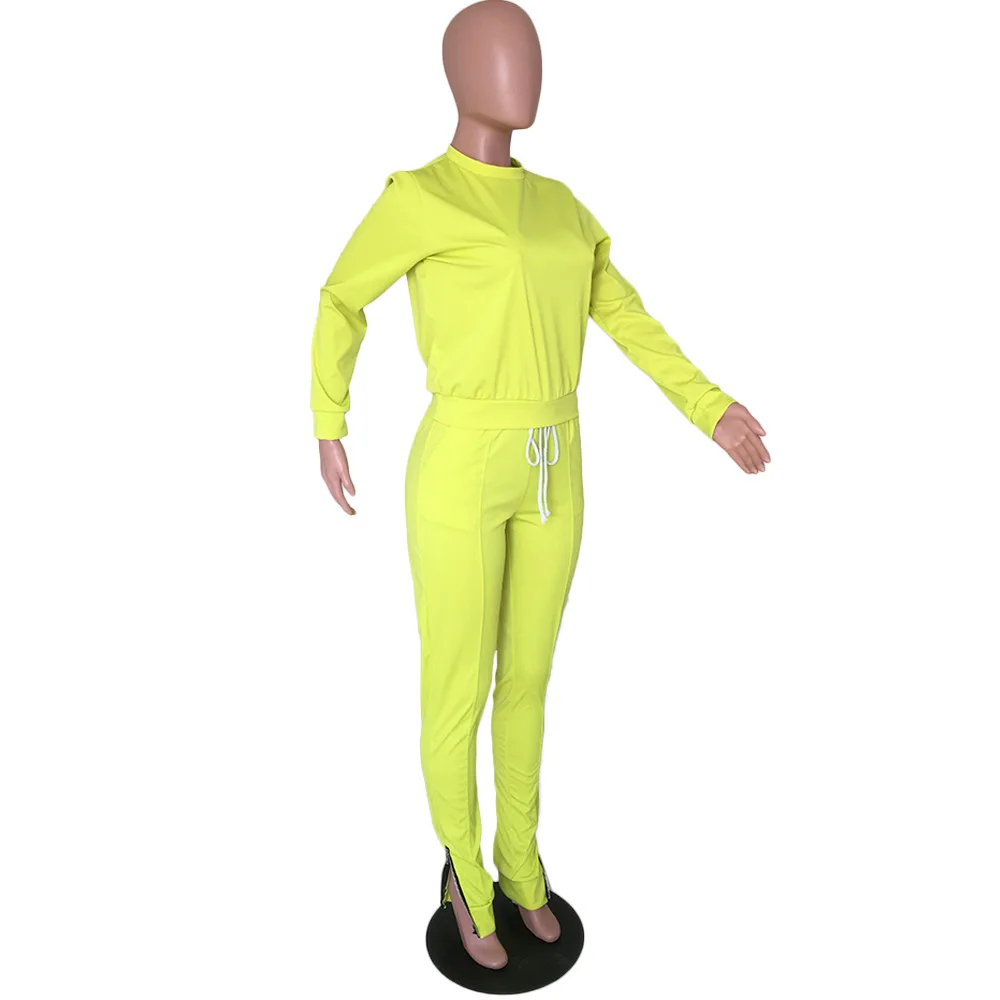 HAOYUAN комплект из двух предметов; Спортивный костюм; осенне-зимняя одежда; топ с длинными рукавами и брюки; спортивные костюмы; комплекты из 2 предметов для женщин; одинаковые комплекты - Цвет: Цвет: желтый