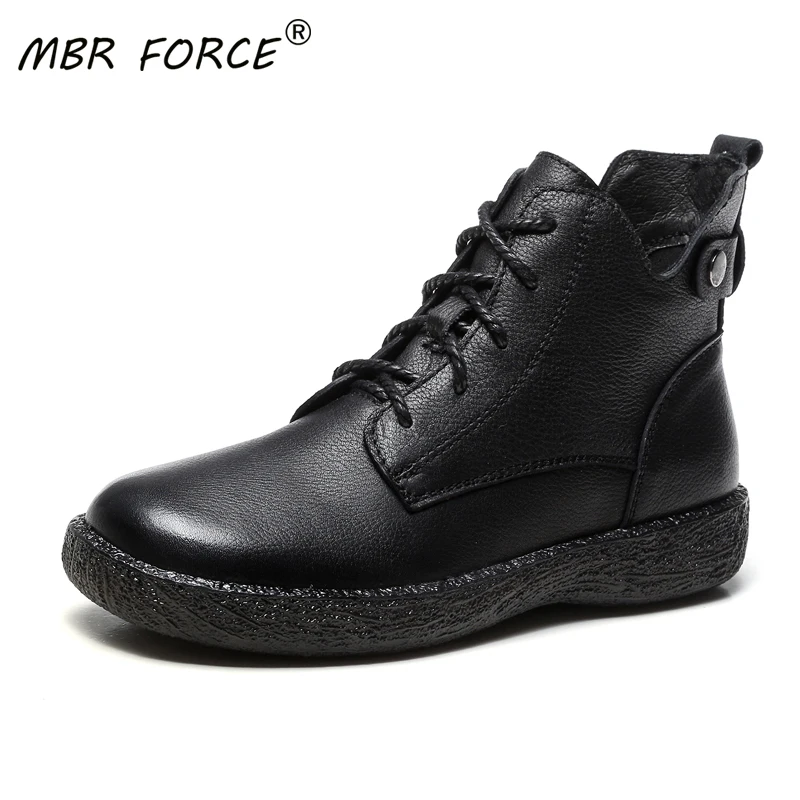 

MBR FORCE Women fashion genuine leather cowhide woman lace up boots high quality cool girl casual party ladies shoes brown black