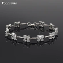 Роскошные браслеты из кубического циркония, цепочка со льдом, кристалл, свадебный браслет для женщин, Серебряный цветок, браслет, ювелирные изделия