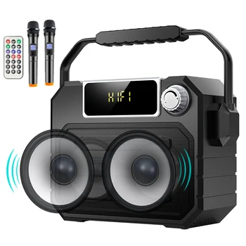 

Outdoor Speaker Bluetooth Remote Controller Wireless Portable Square Dual Microphone Party Recording TF Subwoofer