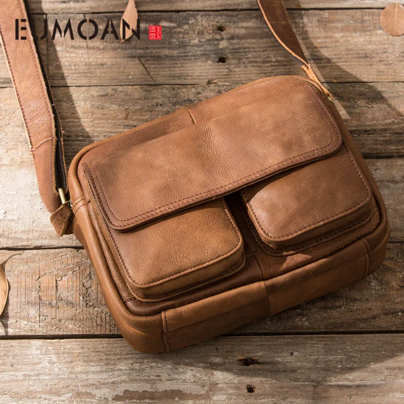 Goedkoop Eumoan Originele Retro Lederen Mannen Tas Eenvoudige Handgeschilderde Frosted Lederen Schoudertas Kruis Handtas