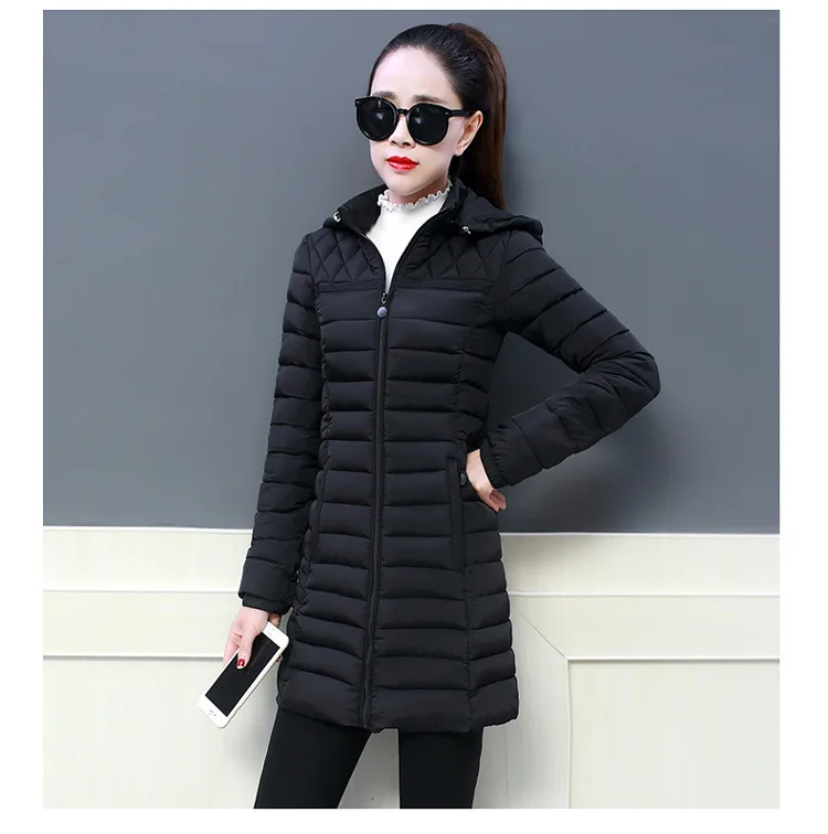 Женское зимнее теплое пальто с капюшоном, тонкий плюс размер 5XL, яркие цвета, хлопковая стеганая Базовая Женская куртка средней длины jaqueta feminina