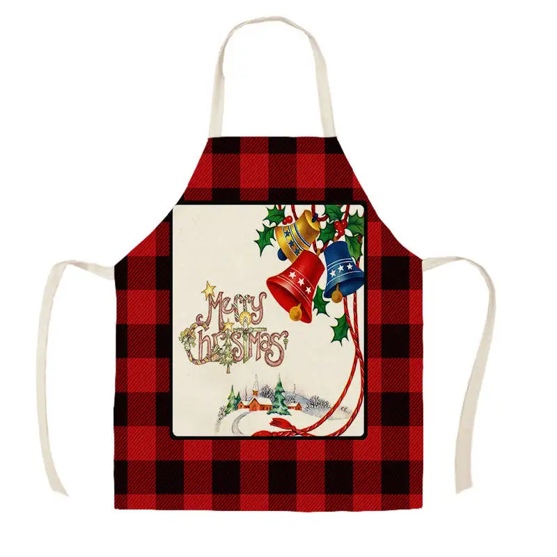 Merry Christmas Kitchen Apron Happy New Year Xmas Decor Sleeveless Cotton Linen Aprons for Men Women Home Cleaning Tools WQL902