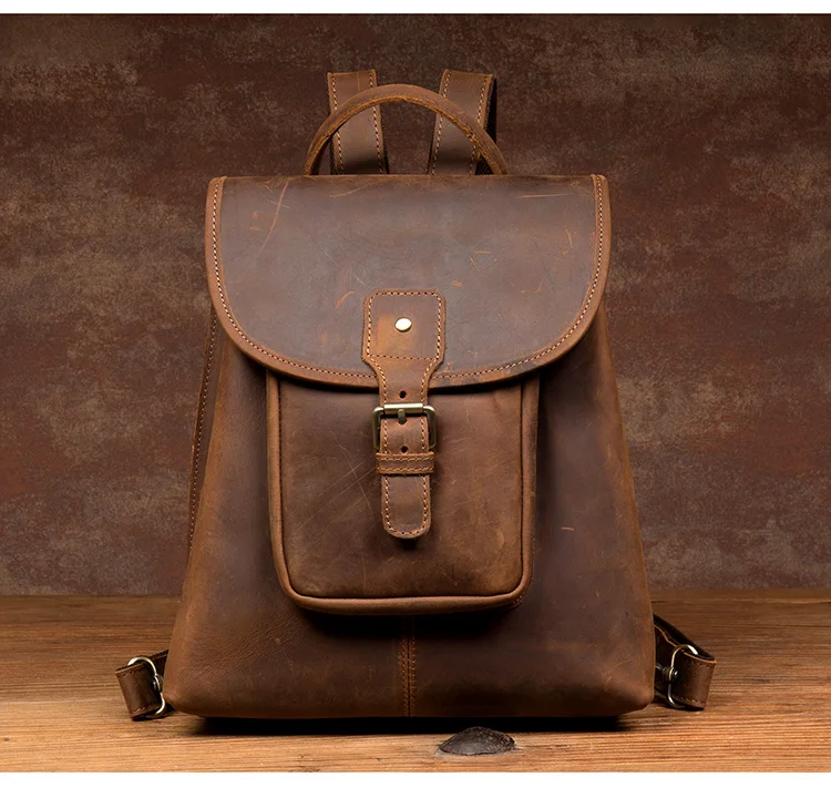 Womens Brown Leather Backpack - Woosir