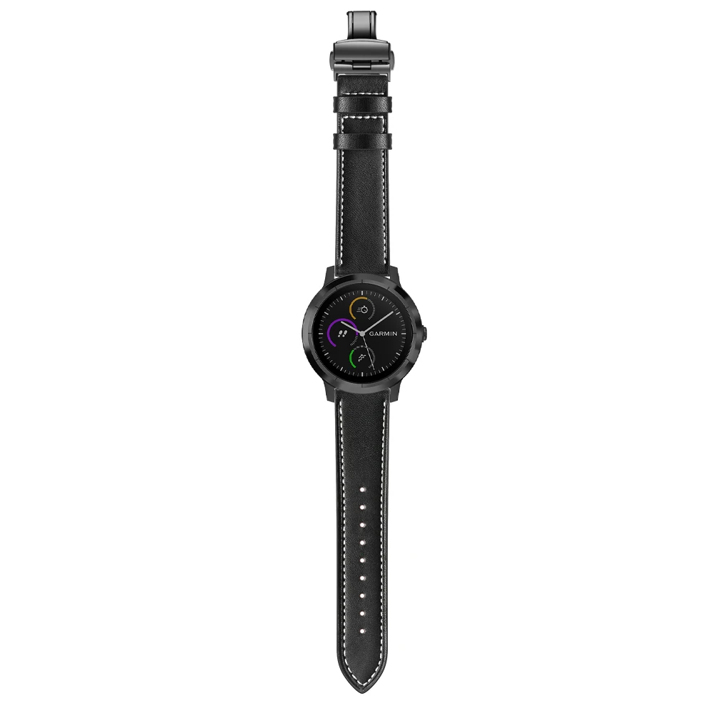 UEBN 20 мм черная бабочка застежка кожаный ремешок для Garmin Vivoactive 3 HR Venu/Garmin Move/Forerunner 245 265 музыкальные Ремешки для наручных часов