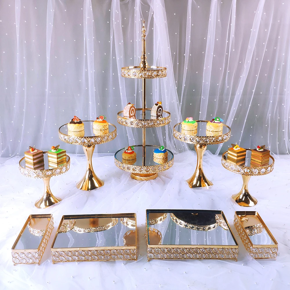 

6-8pcsGold Metal Cake Stand Round Cupcake Stands Wedding Birthday Party Dessert Cupcake Pedestal Display Plate Home Decor