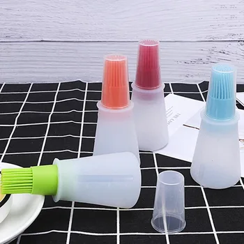 

4Colors Oil Bottle Brush Flat Bottom Silicone Barbecue Gadgets Heat Resistance Kitchen Accessories with Cover Baking Tools